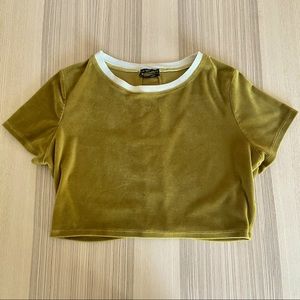 SOLD - Urban Outfitters UO Kaleo Velour Green Short Sleeve Cropped Top - Size L